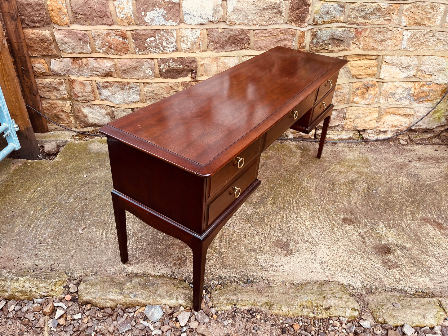 Vintage Mahogany Writing Desk with Brass Ring Handles
