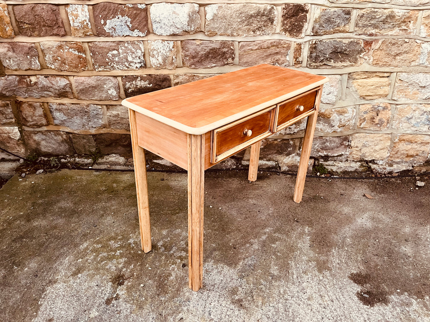 Vintage Solid Wood Two-Drawer Console Table – Restored Natural Wood Hallway & Entryway Table