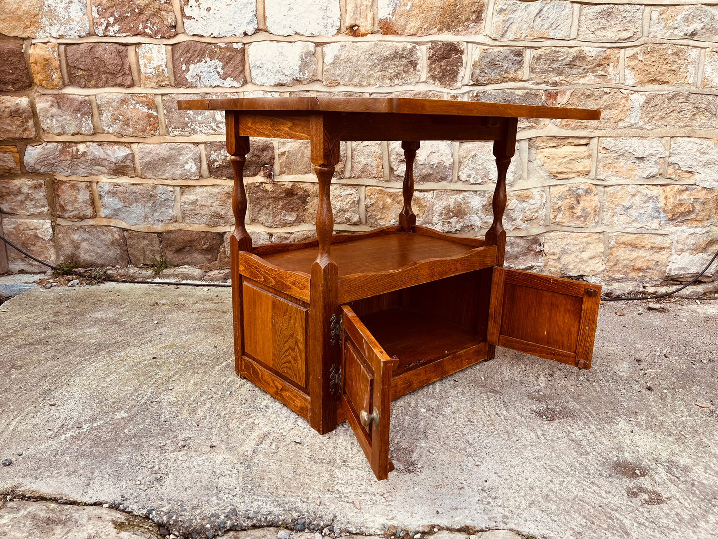 Rustic Solid Oak Side Table with Storage Cupboard