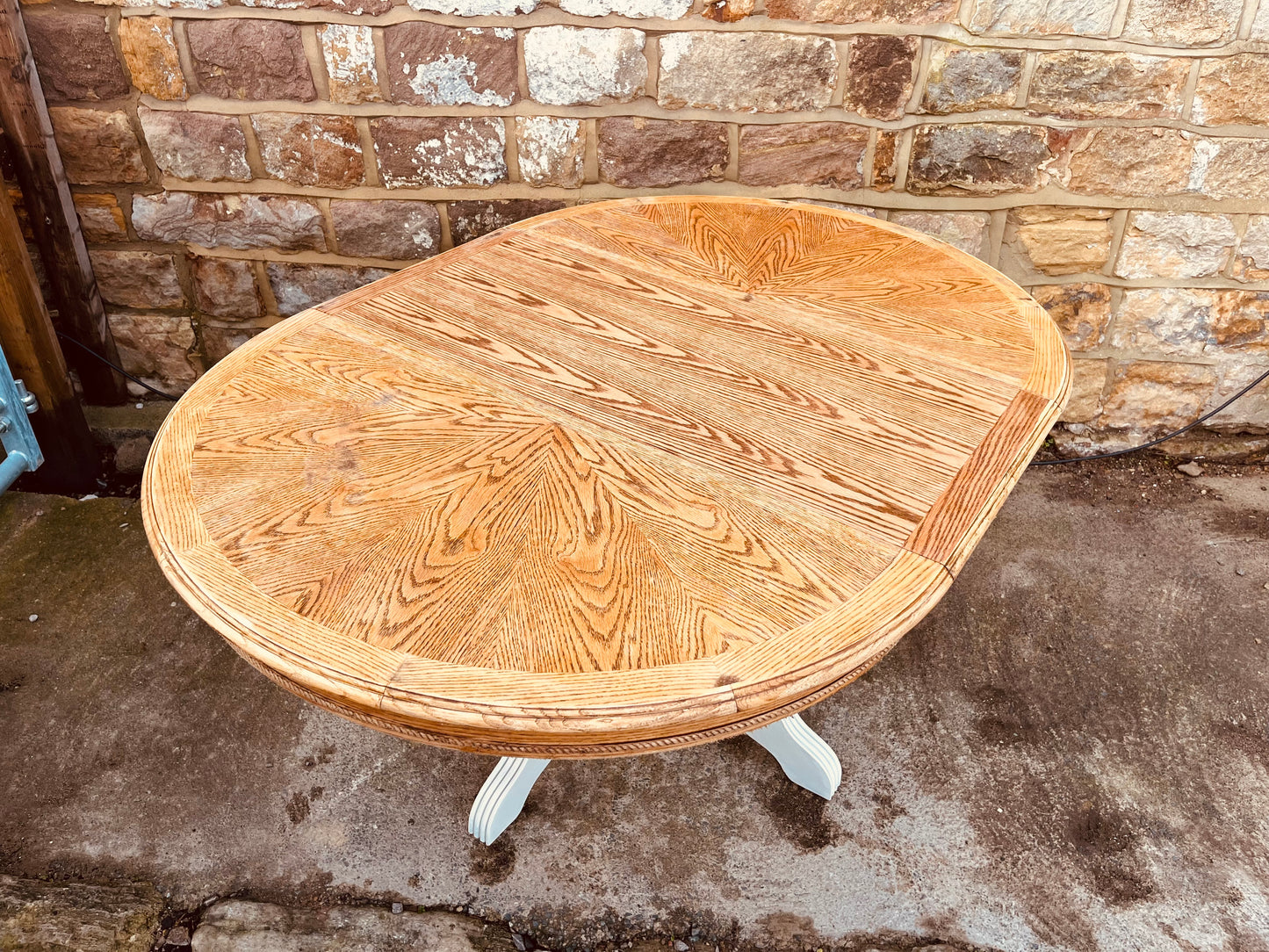 Solid Oak Oval Dining Table with Painted Pedestal Base
