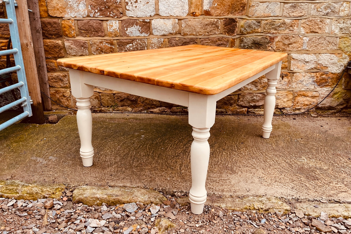 Solid Pine Farmhouse Dining Table with Natural Wood Top