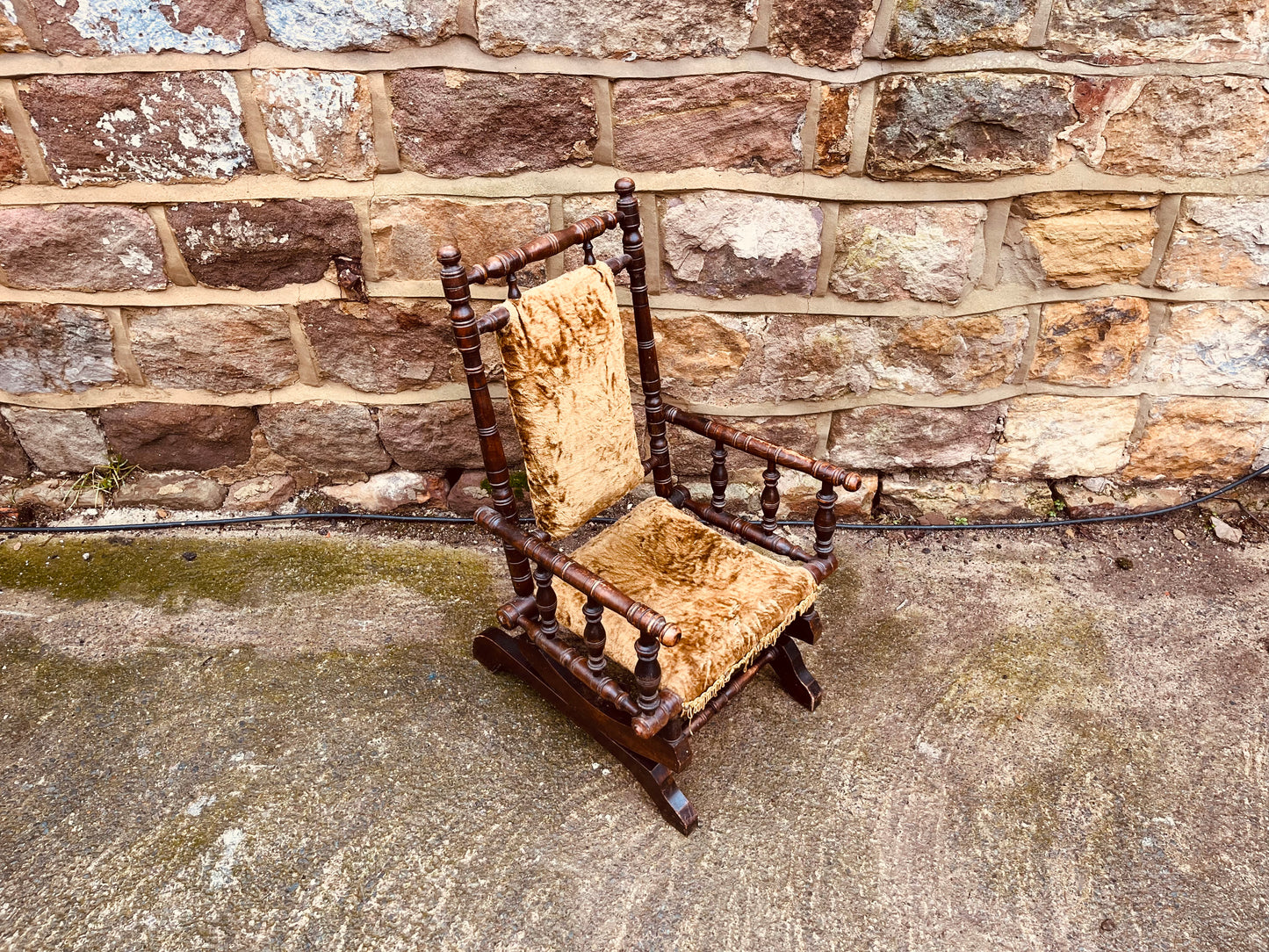 Antique Victorian Style Solid Wood Rocking Chair – Vintage Spindle Back Country Armchair