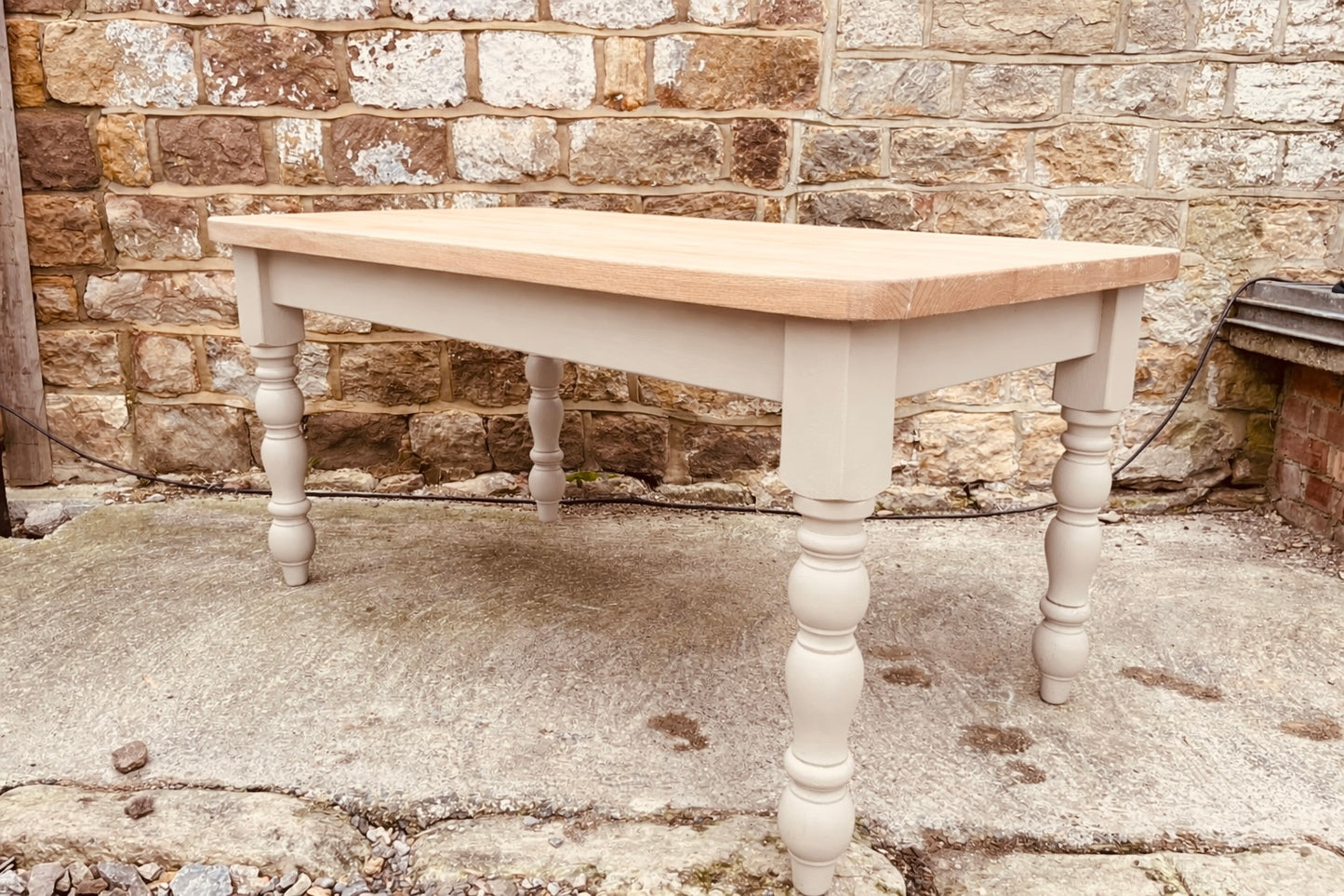 Handcrafted Farmhouse Dining Table with Sanded Solid Wood Top and Neutral Painted Base