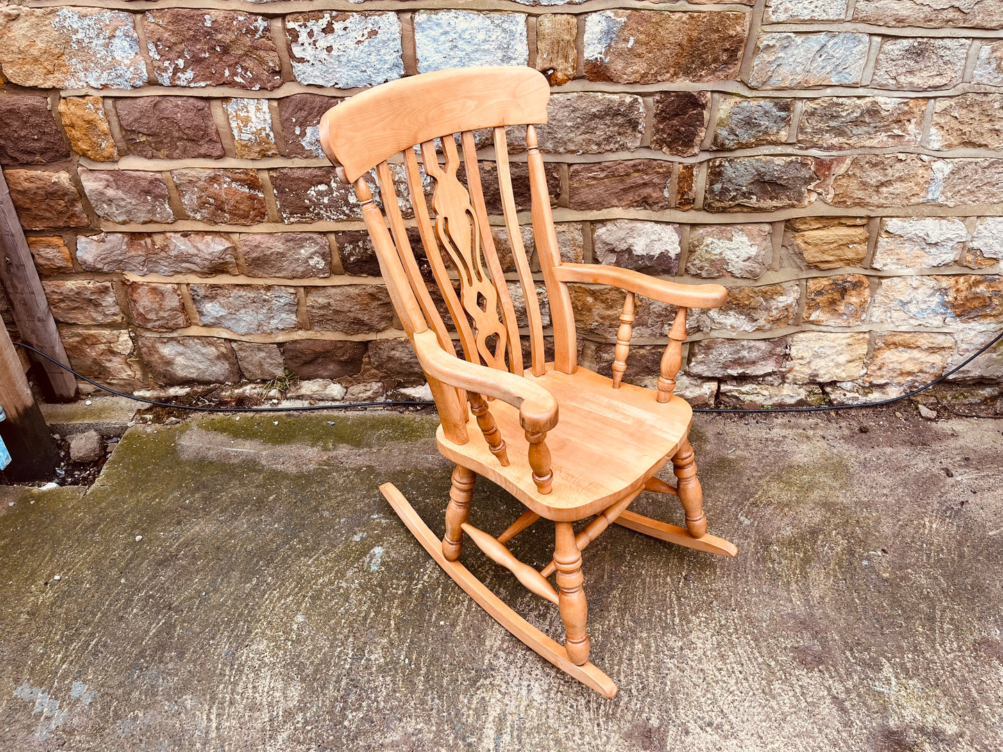 Vintage Solid Wood Rocking Armchair with Spindle Back