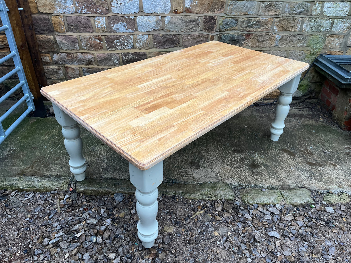Solid Farmhouse Dining Table with Painted Base & Natural Wood Top