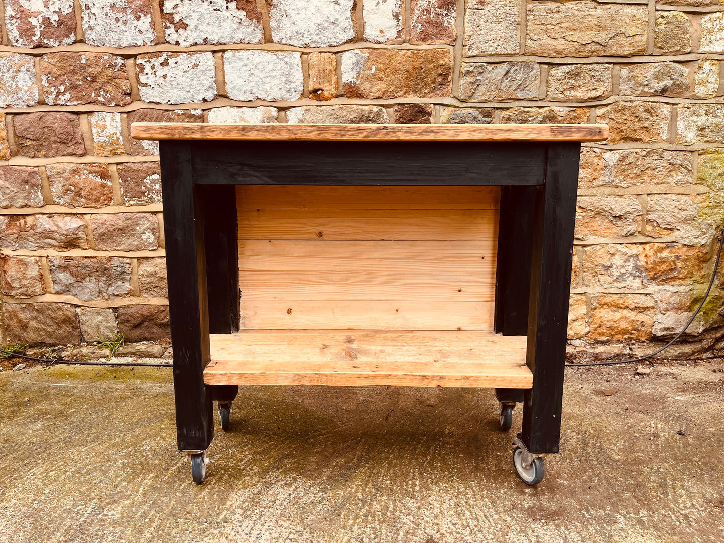 Rustic Industrial Wooden Trolley on Castor Wheels – Handmade Console Table