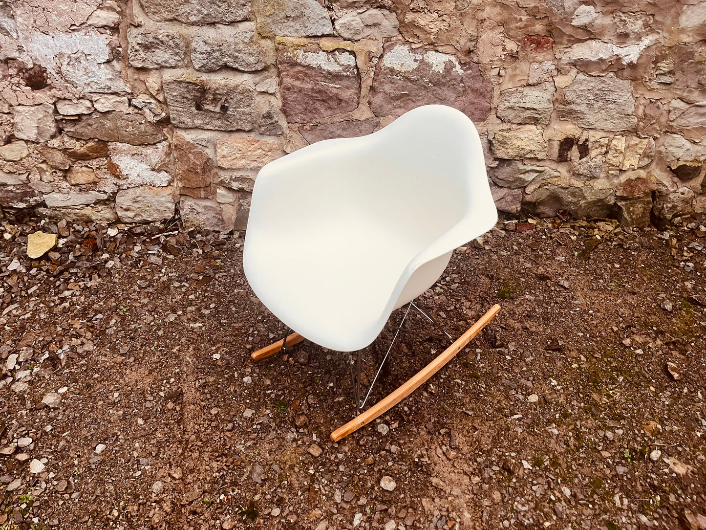 Eames Inspired Rocking Chair – White RAR Shell, Wooden Runners