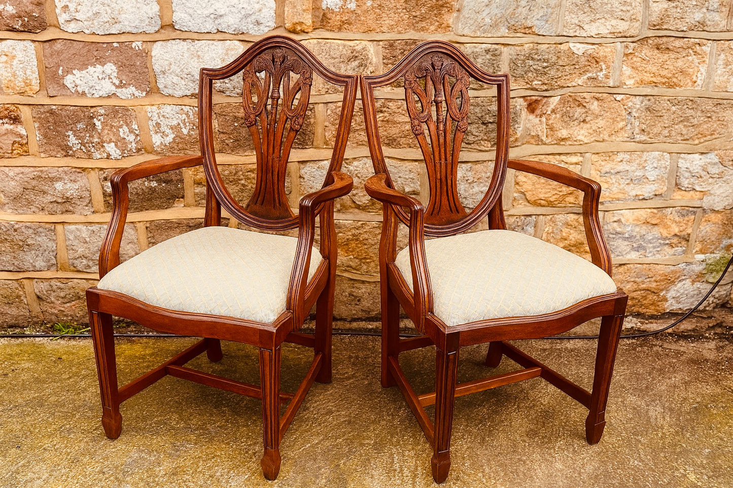 Pair of Antique Shield-Back Mahogany Armchairs – Hepplewhite Style