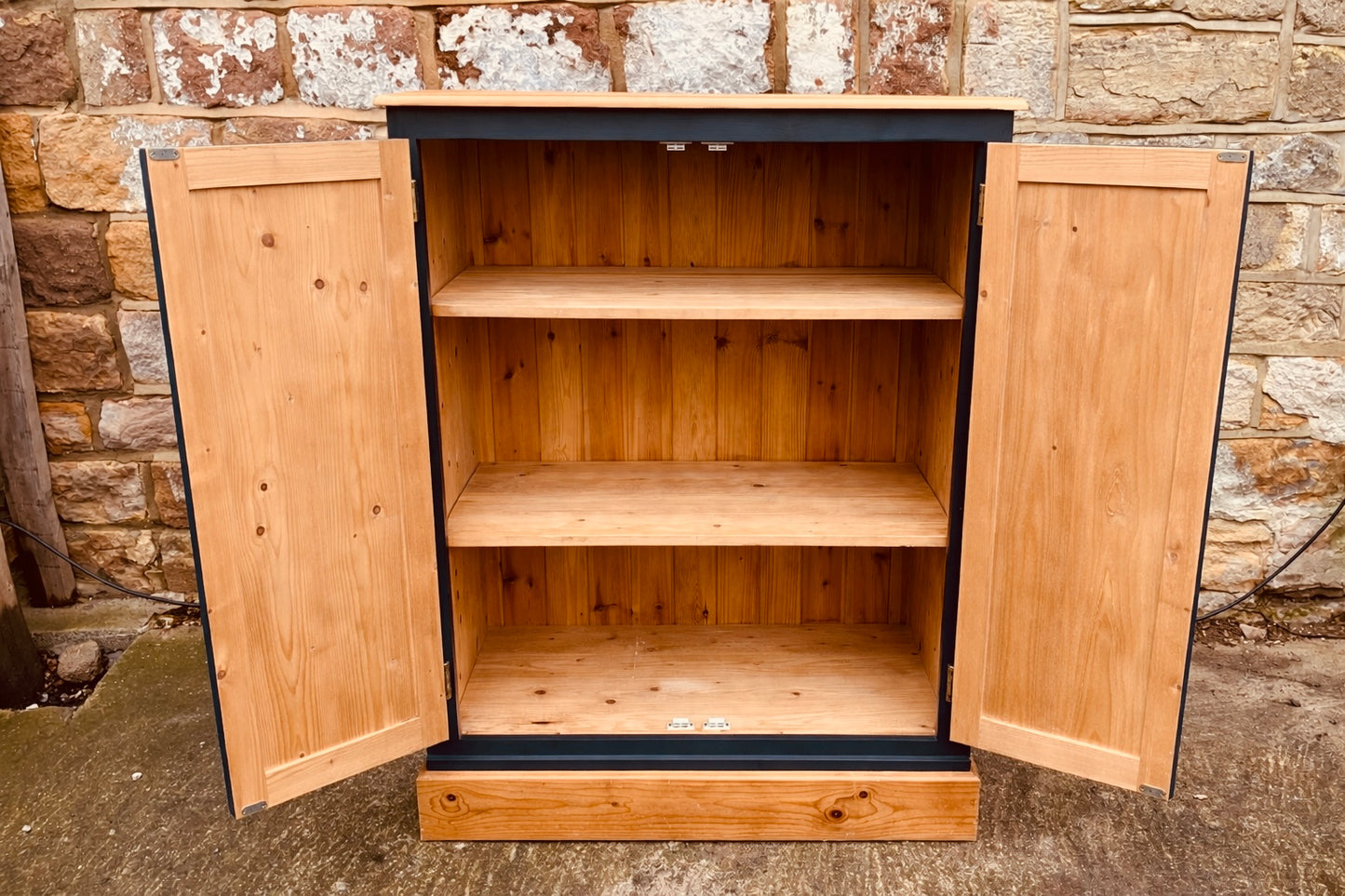 Painted Pine Farmhouse Storage Cupboard with Natural Wood Top