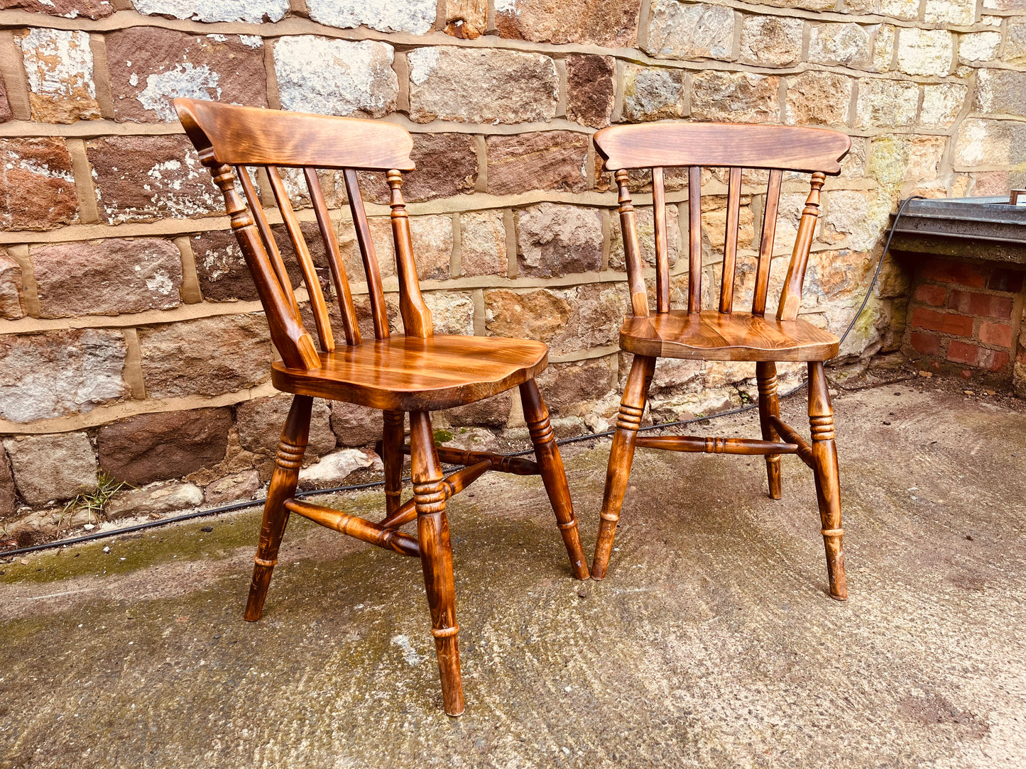 Pair of Vintage Windsor Dining Chairs in Solid Wood
