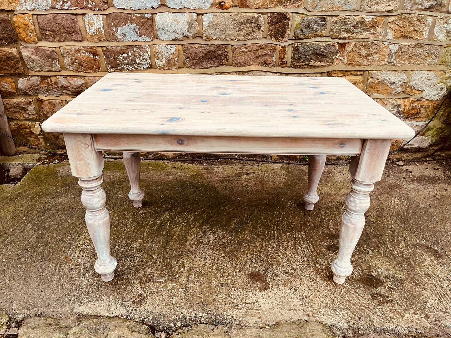 Stripped Pine Farmhouse Dining Table with Turned Legs