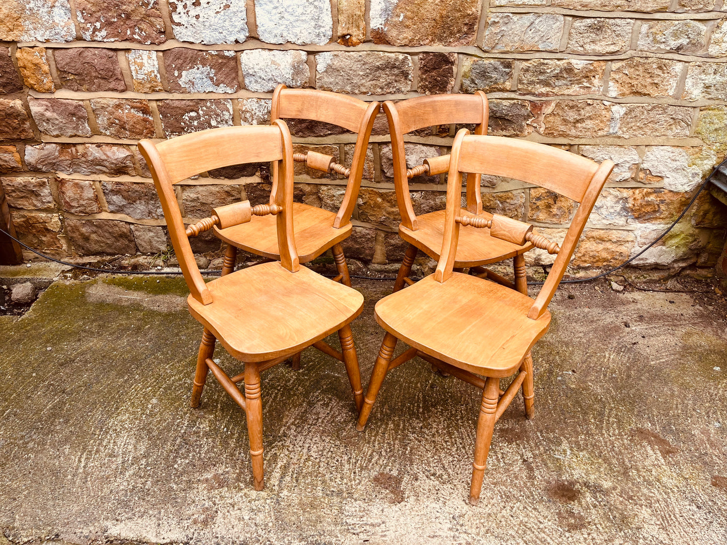 Set of 4 Vintage Elm & Beech Farmhouse Dining Chairs – Chapel Back Country Kitchen Seating