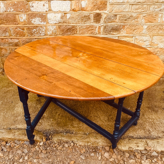 Restored Round Wooden Dining Table with Navy Base
