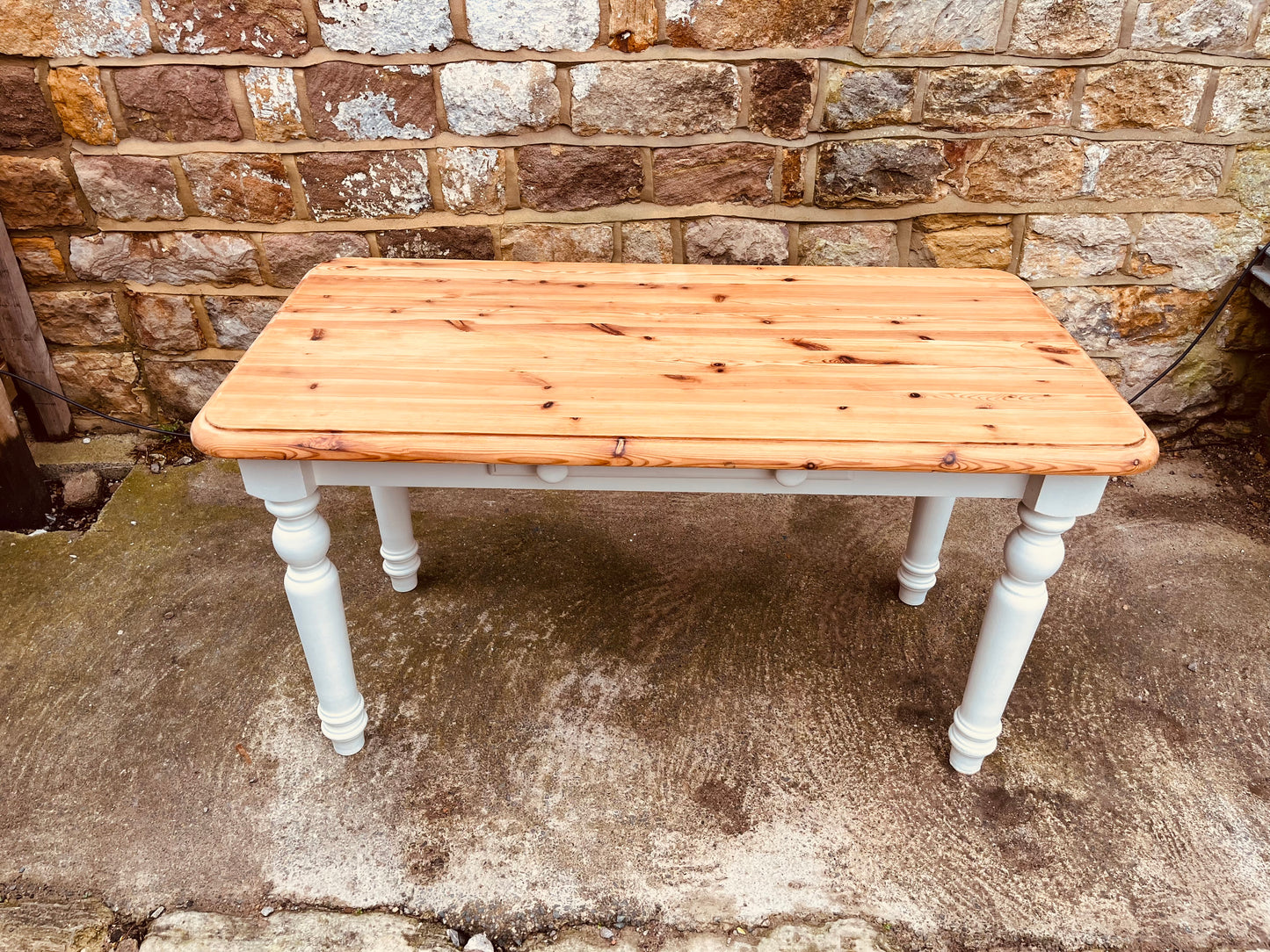 Farmhouse Pine Dining Table with Painted Base