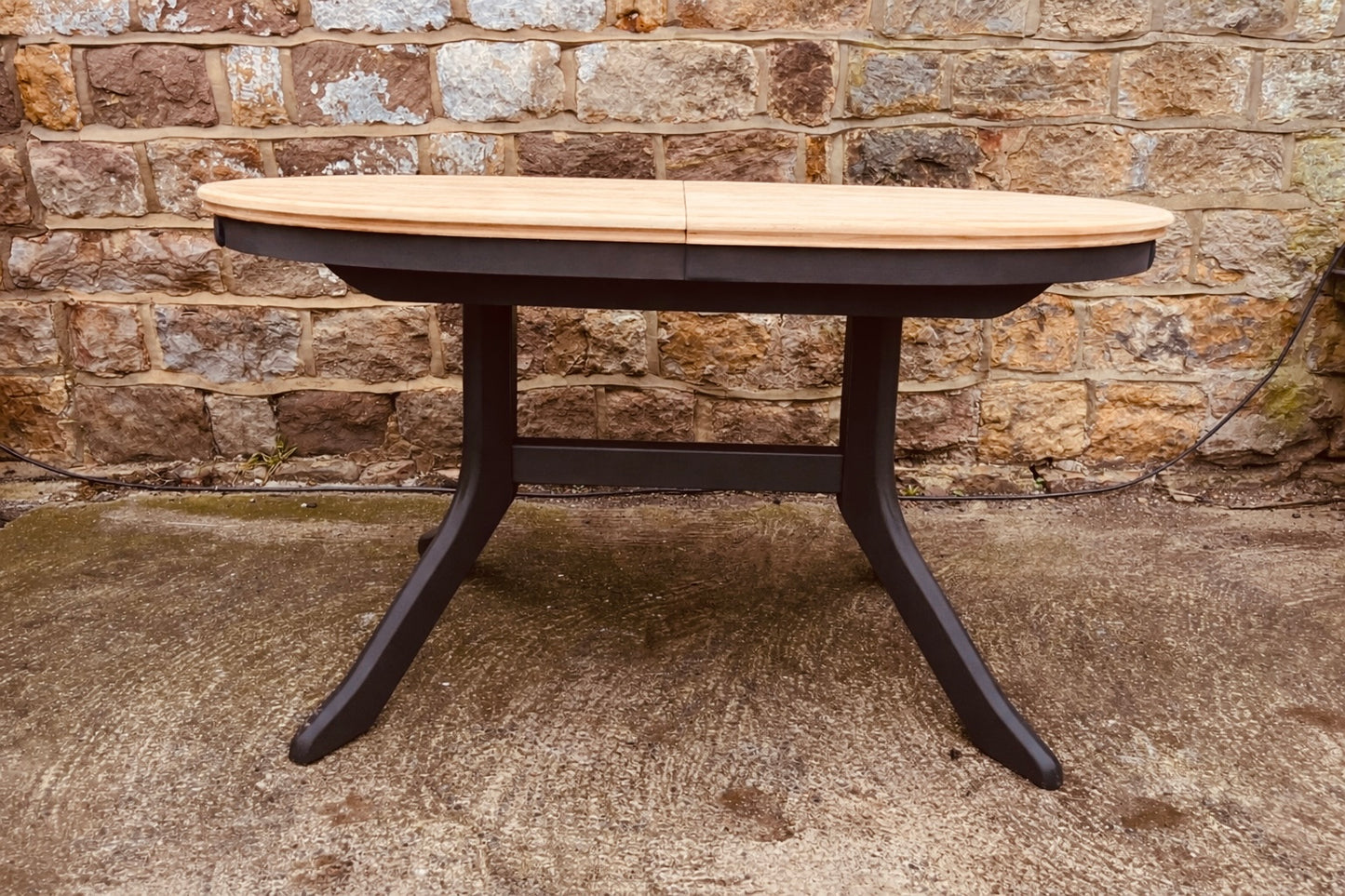 Solid Wood Extending Oval Dining Table with Dark Painted Base