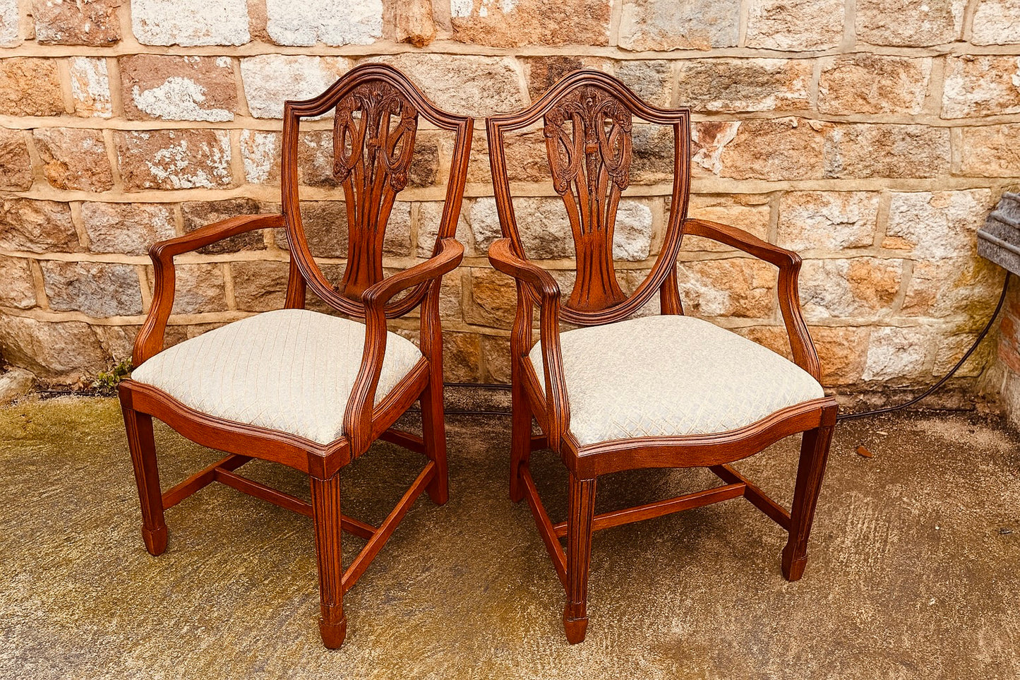 Pair of Antique Shield-Back Mahogany Armchairs – Hepplewhite Style