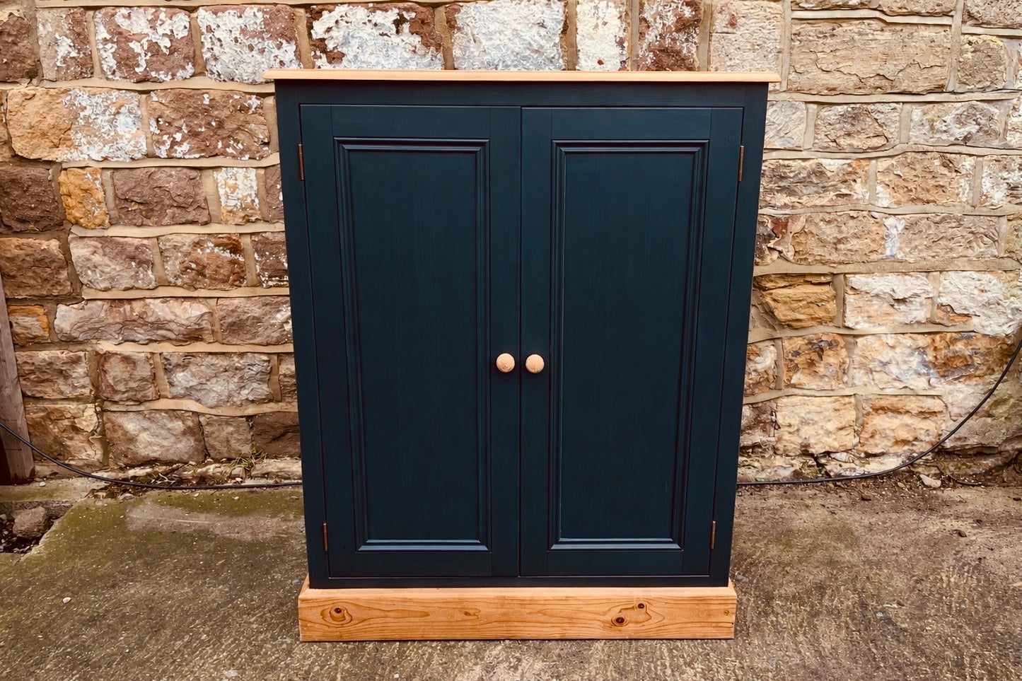 Painted Pine Farmhouse Storage Cupboard with Natural Wood Top