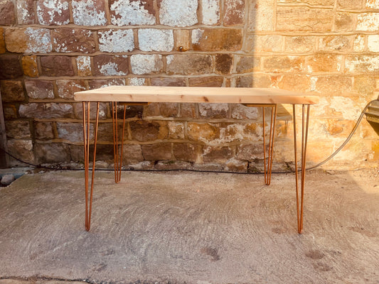 Solid Pine Hairpin Leg Dining Table with Natural Wood Top and Copper Legs (Seats 4–6)