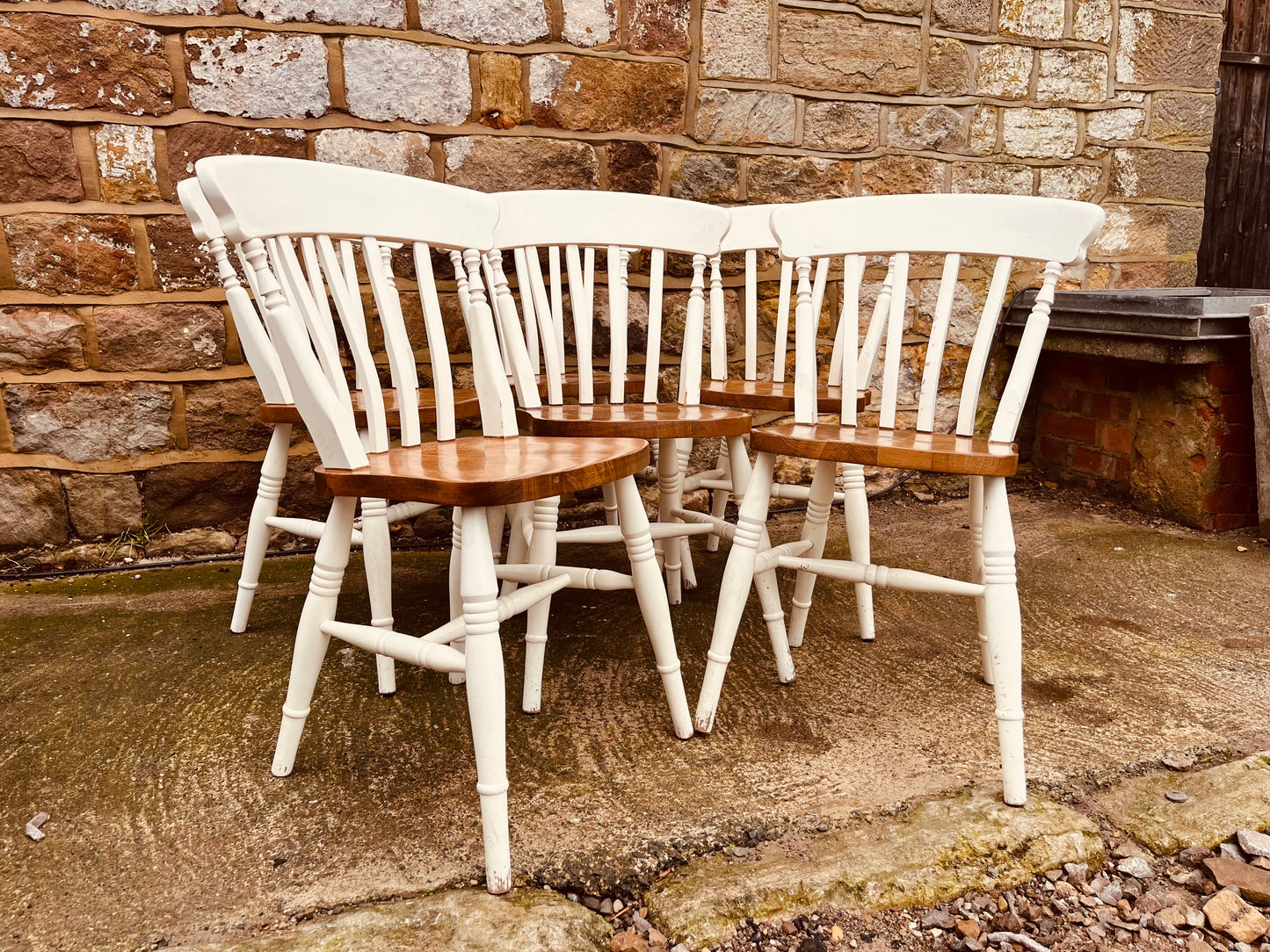 Set of 6 Painted Windsor Dining Chairs with Solid Wood Seats