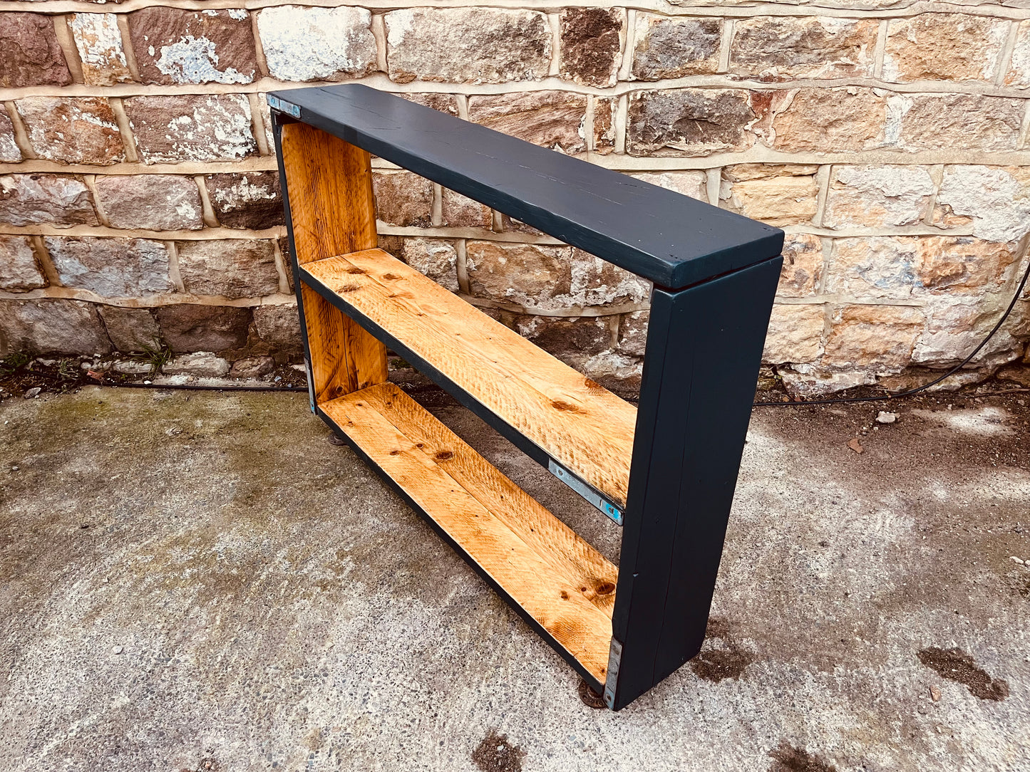 Deep Blue Farmhouse Shelving Unit – Reclaimed Wood Console Table (100cm)