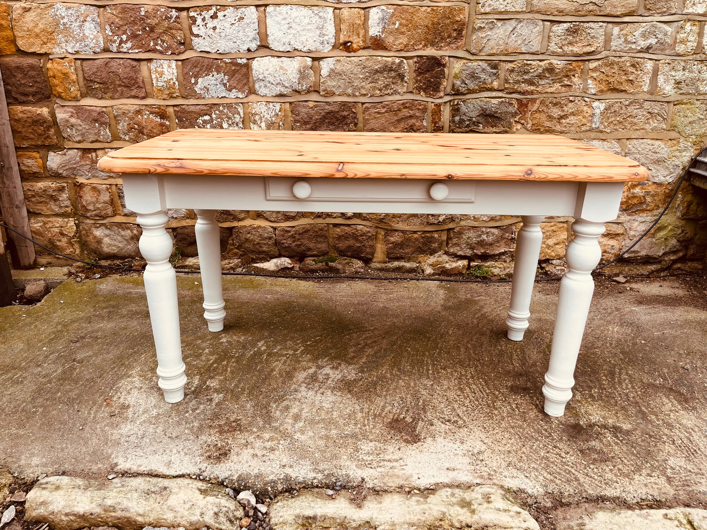 Farmhouse Pine Dining Table with Painted Base