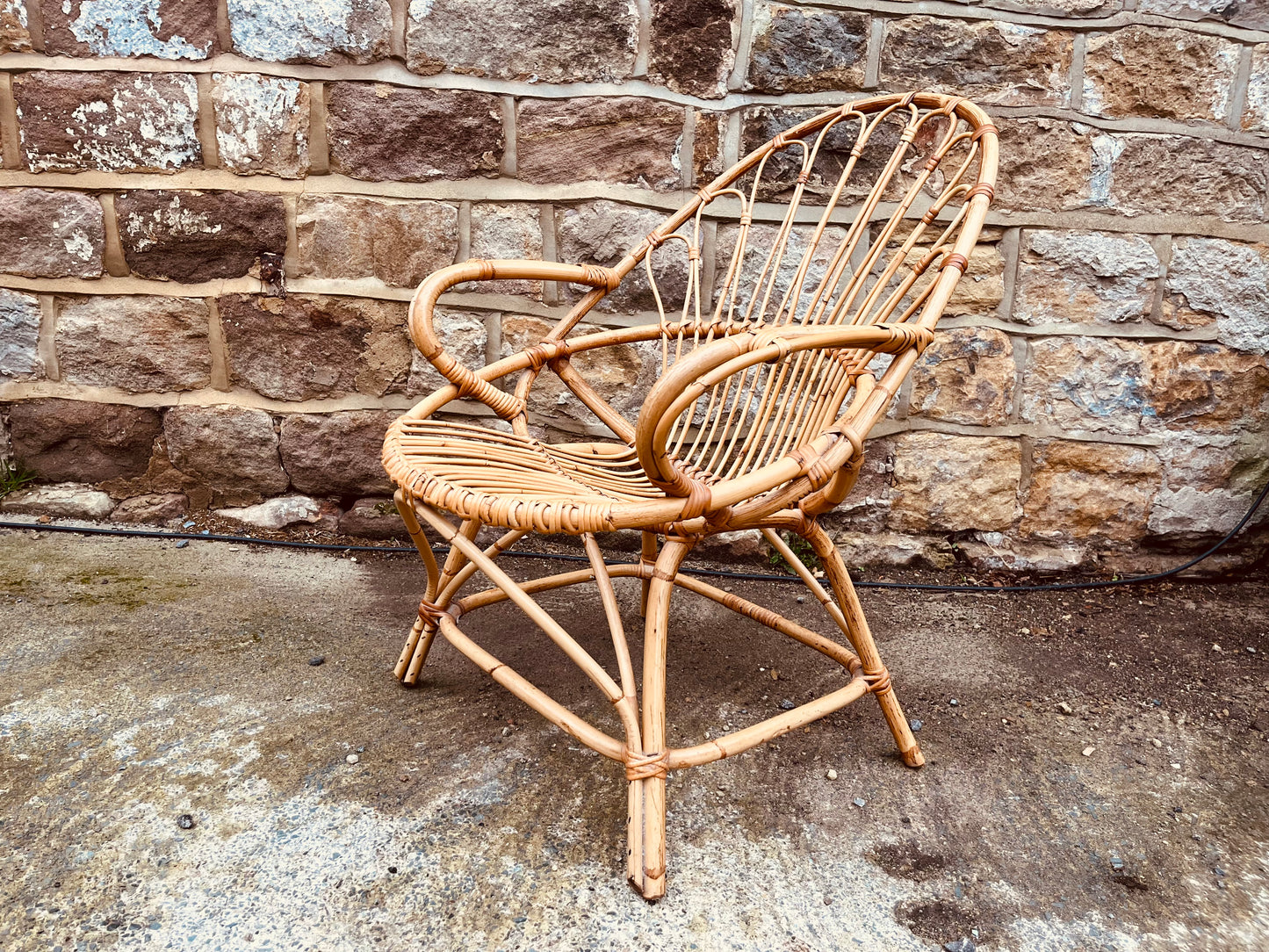Boho Rattan Accent Chair – Vintage Wicker Armchair