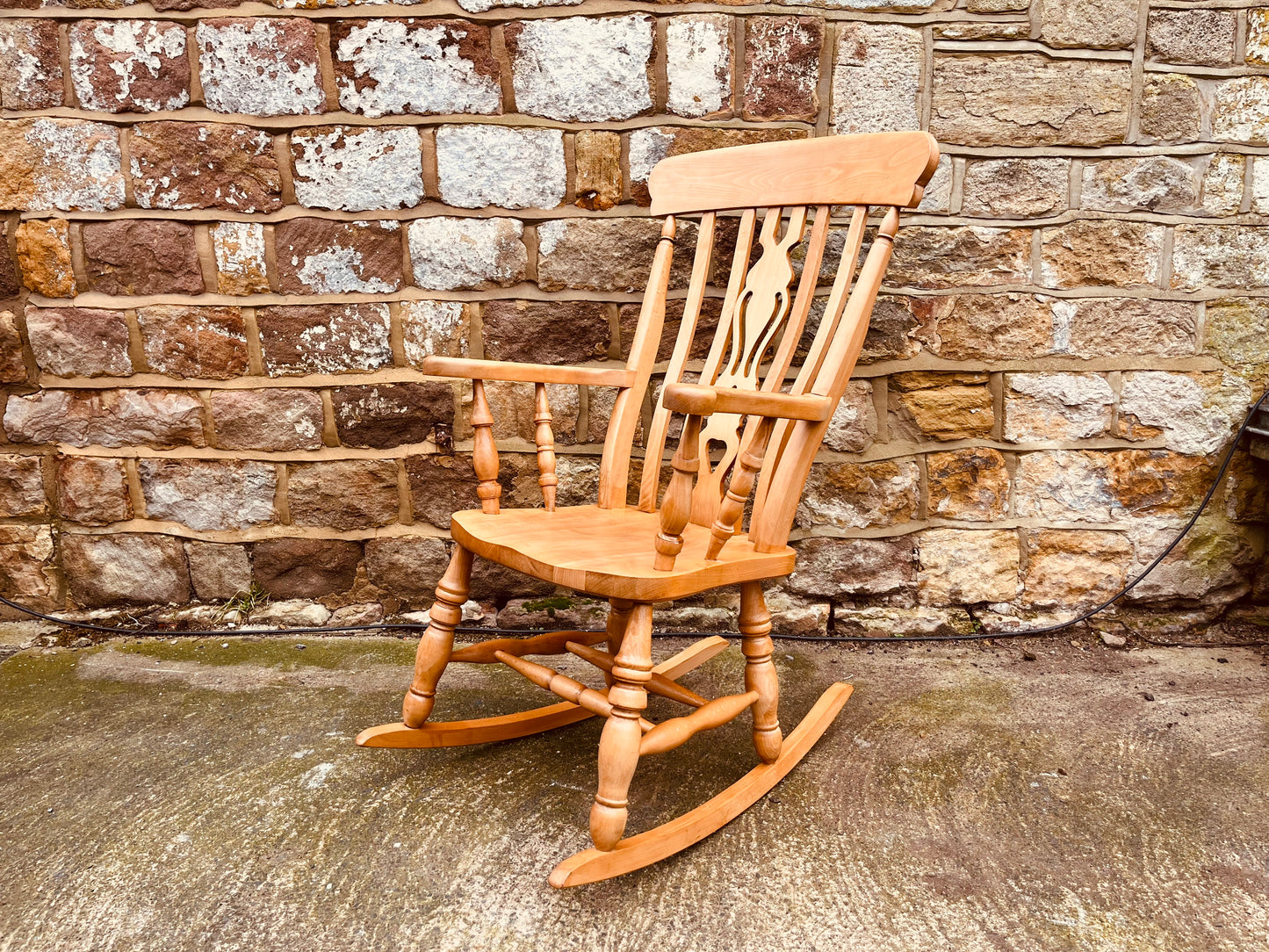 Vintage Solid Wood Rocking Armchair with Spindle Back