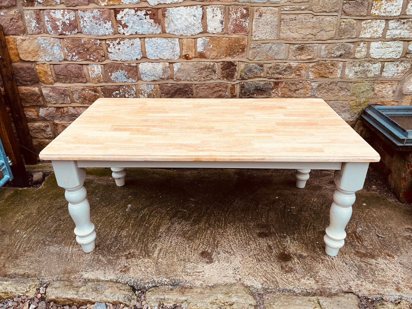 Solid Farmhouse Dining Table with Painted Base & Natural Wood Top