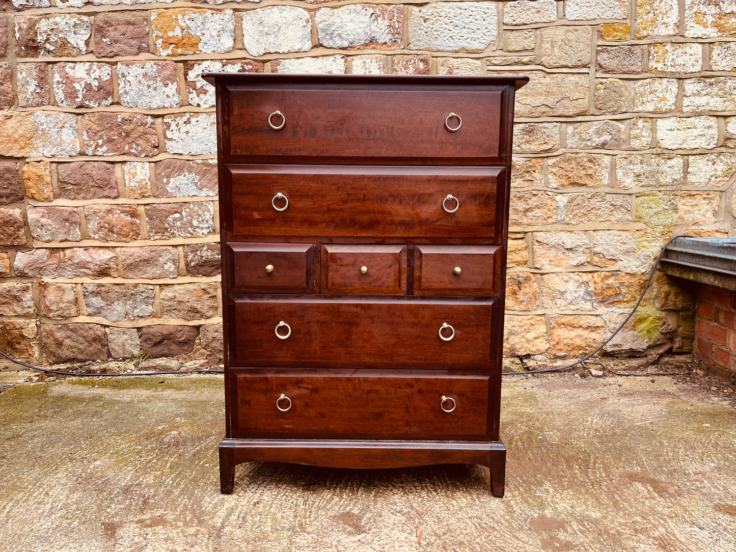 Georgian Style Mahogany Chest of Drawers – Vintage Tallboy Storage Chest with Ring Handles