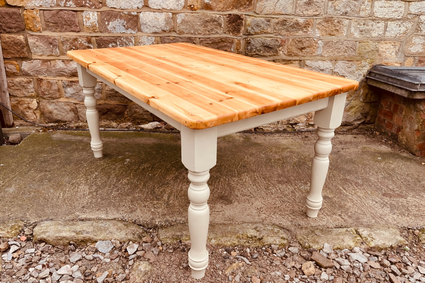 Solid Pine Farmhouse Dining Table with Natural Wood Top