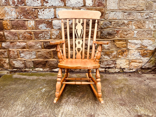 Vintage Solid Wood Rocking Armchair with Spindle Back
