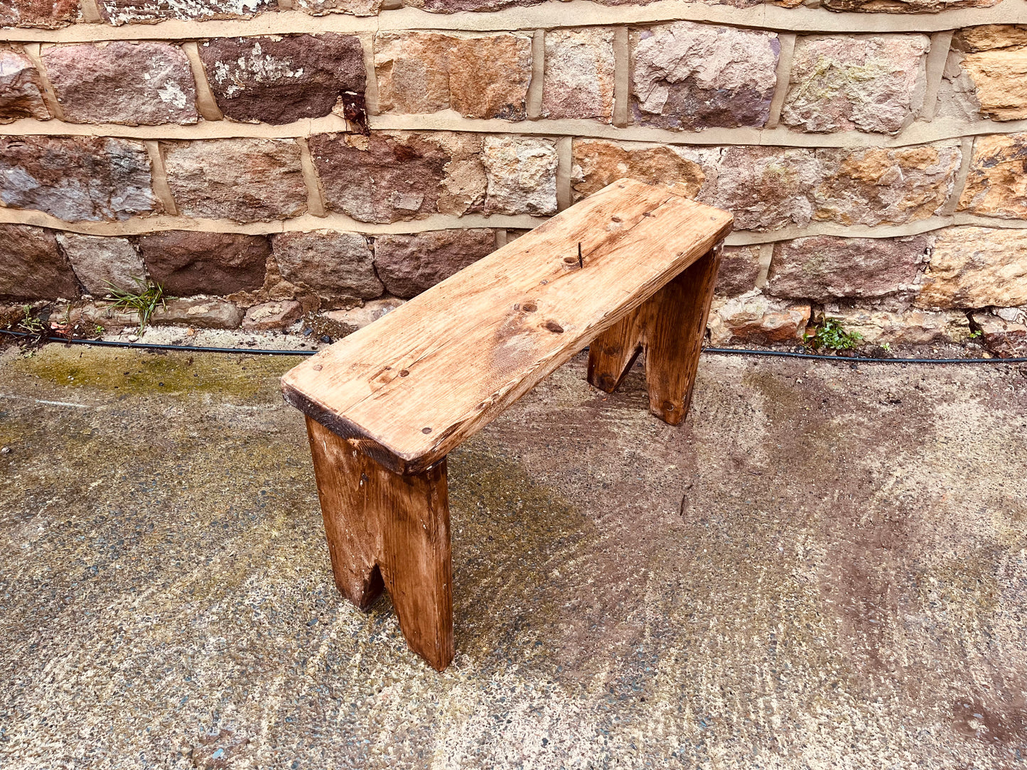 Rustic Handmade Wooden Stool – Reclaimed Primitive Bench
