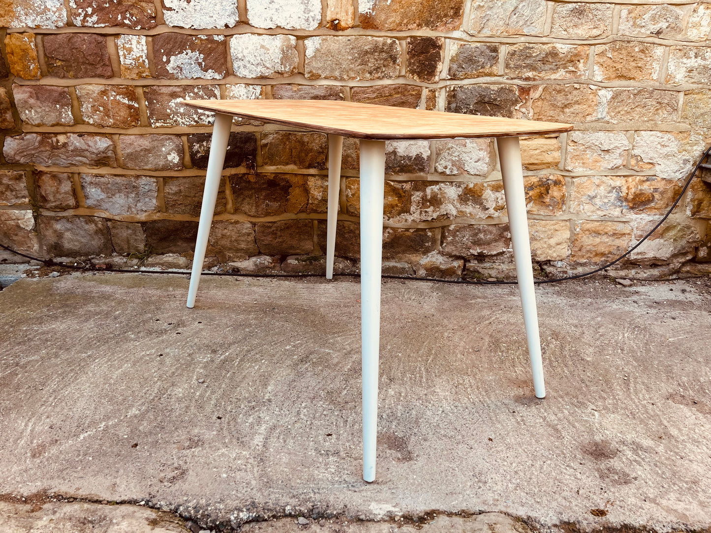 Mid-Century Style Dining Table with Veneered Top and Soft Neutral Legs