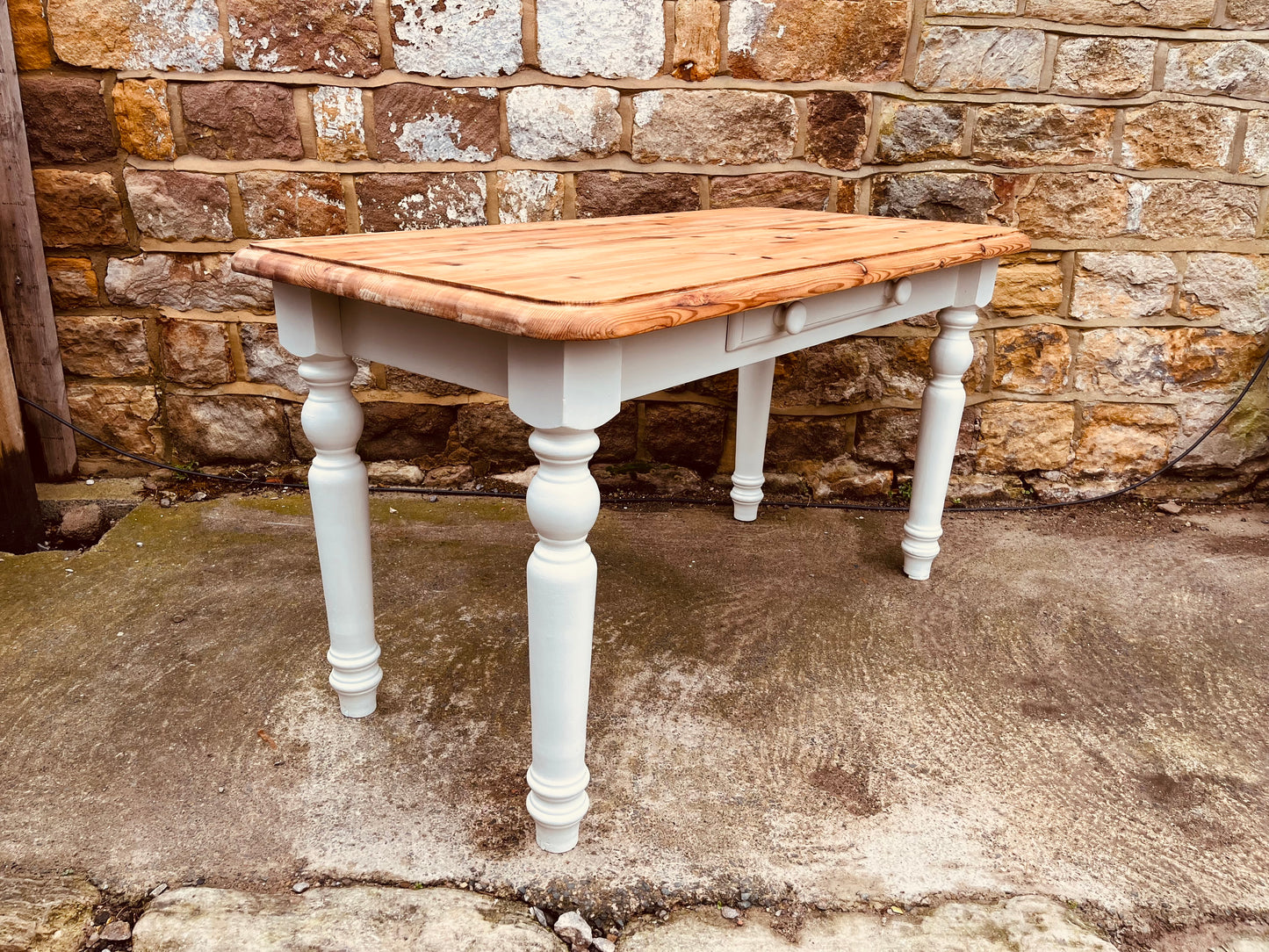 Farmhouse Pine Dining Table with Painted Base