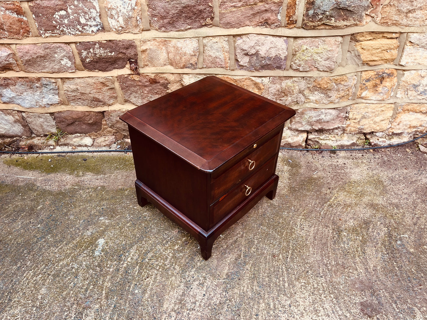 Vintage Mahogany Bedside Cabinet with Brass Ring Pulls