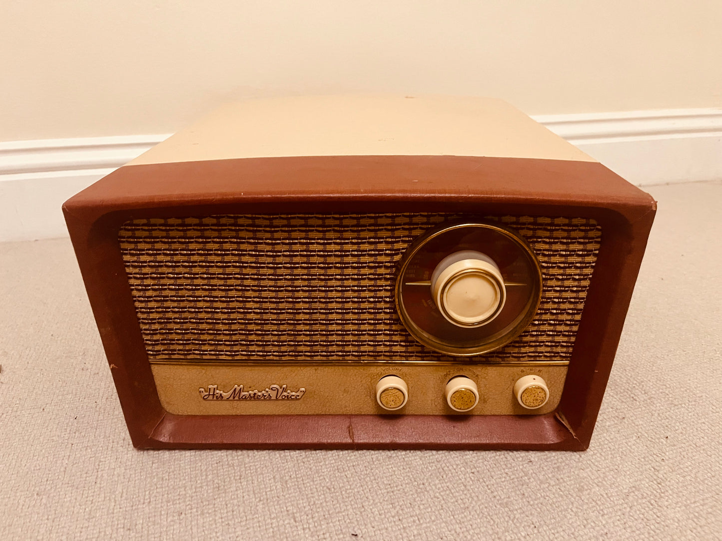 Vintage His Master’s Voice Valve Radio – 1950s Mid-Century Wooden HMV Radio