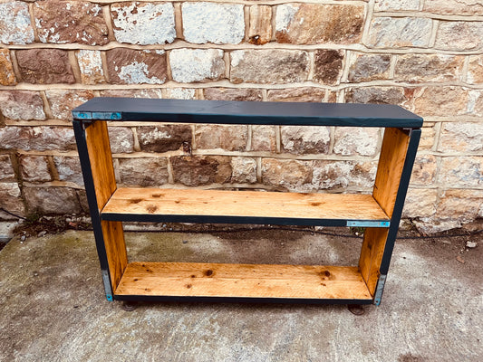 Deep Blue Farmhouse Shelving Unit – Reclaimed Wood Console Table (100cm)
