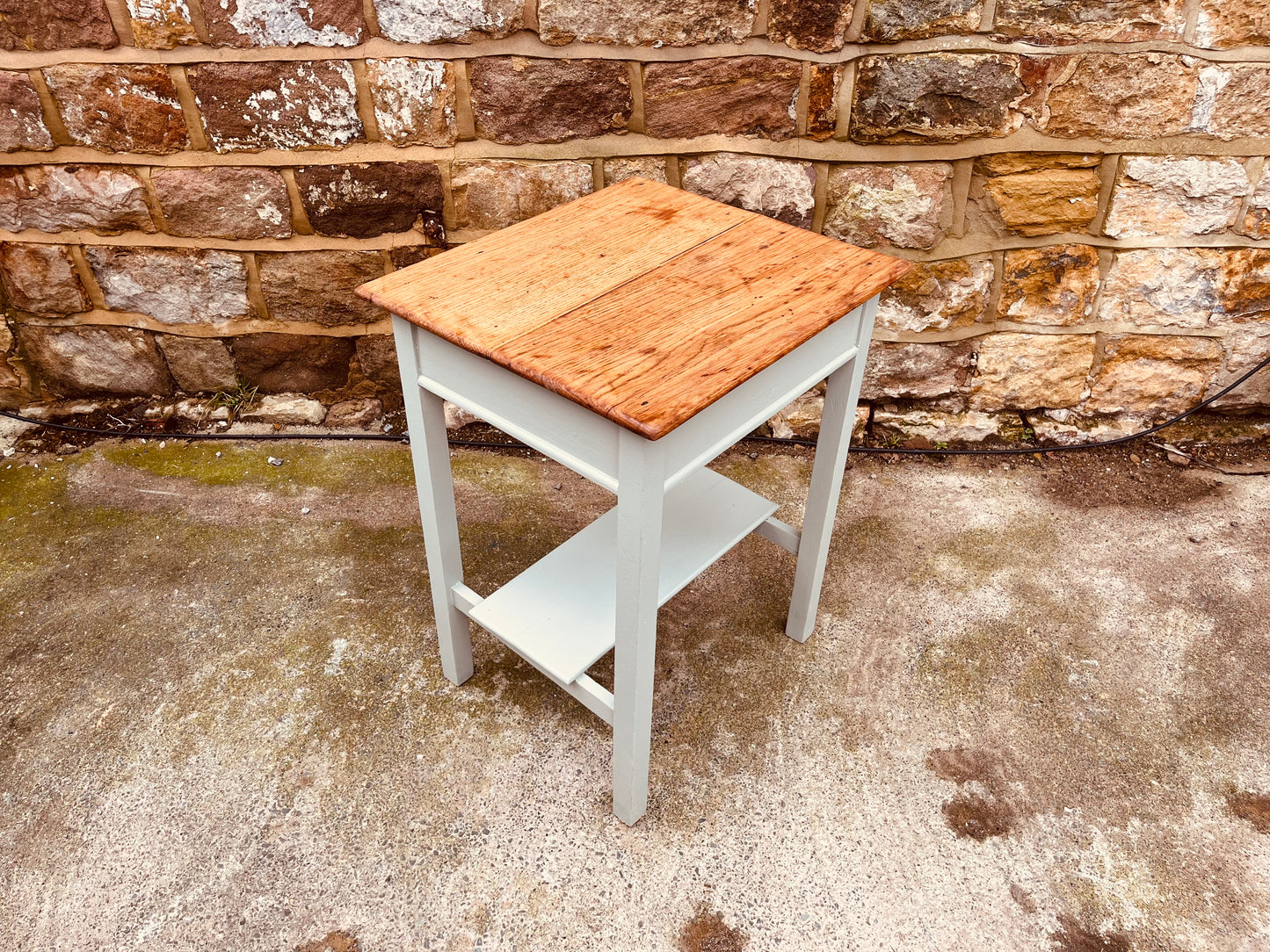 Vintage Side Table with Solid Wood Top | Refinished Bedside Table with Shelf