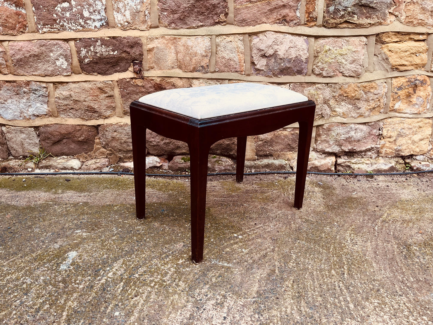 Vintage Upholstered Mahogany Stool | Mid-Century Dressing or Piano Stool