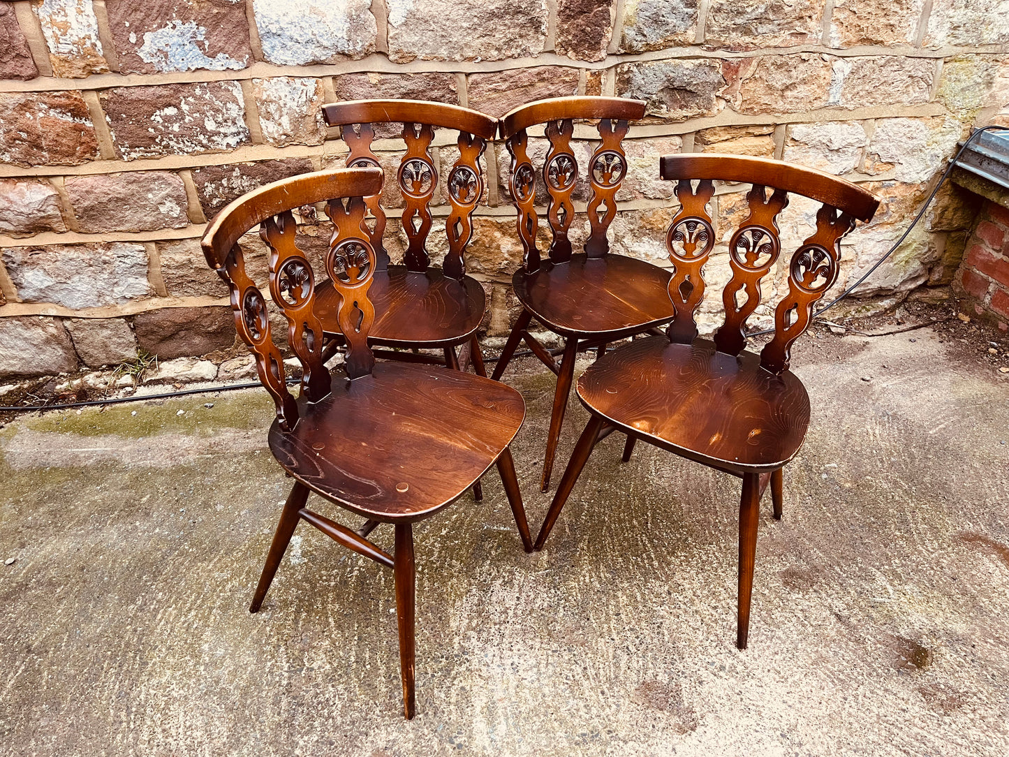 Set of Four Vintage Carved Wooden Dining Chairs