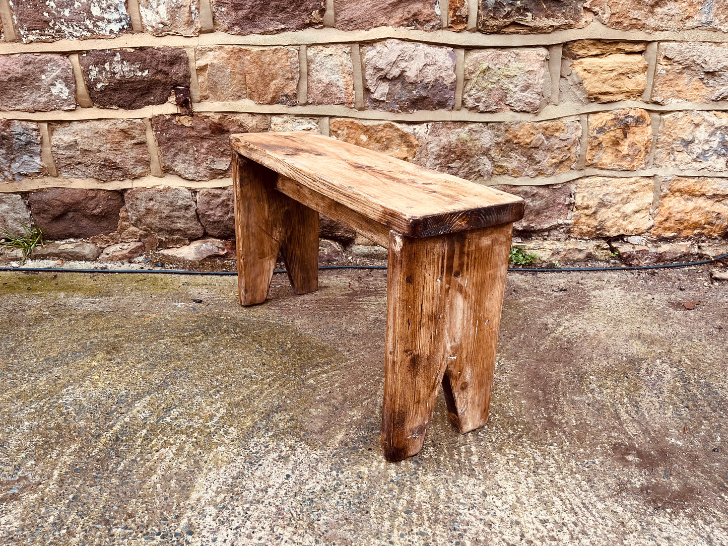Rustic Handmade Wooden Stool – Reclaimed Primitive Bench