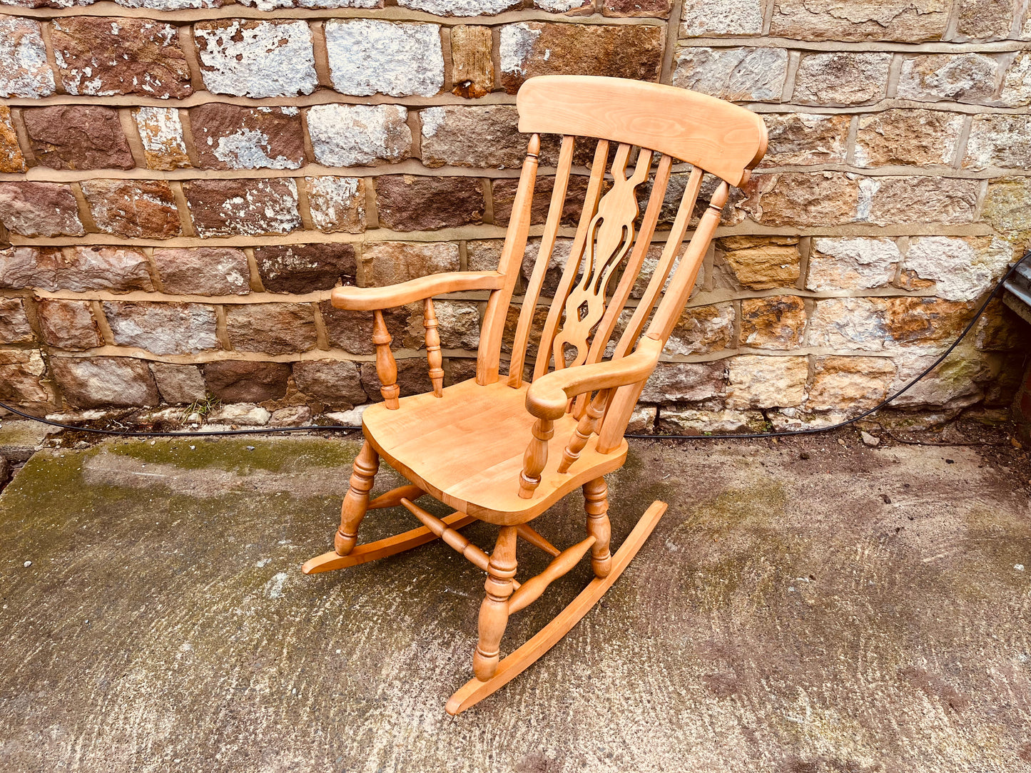 Vintage Solid Wood Rocking Armchair with Spindle Back