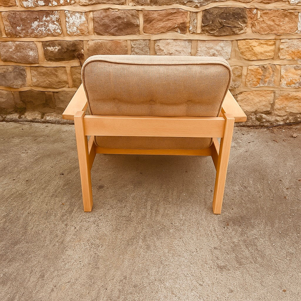 Scandi Solid Oak Armchair – Grey Upholstered Cushions