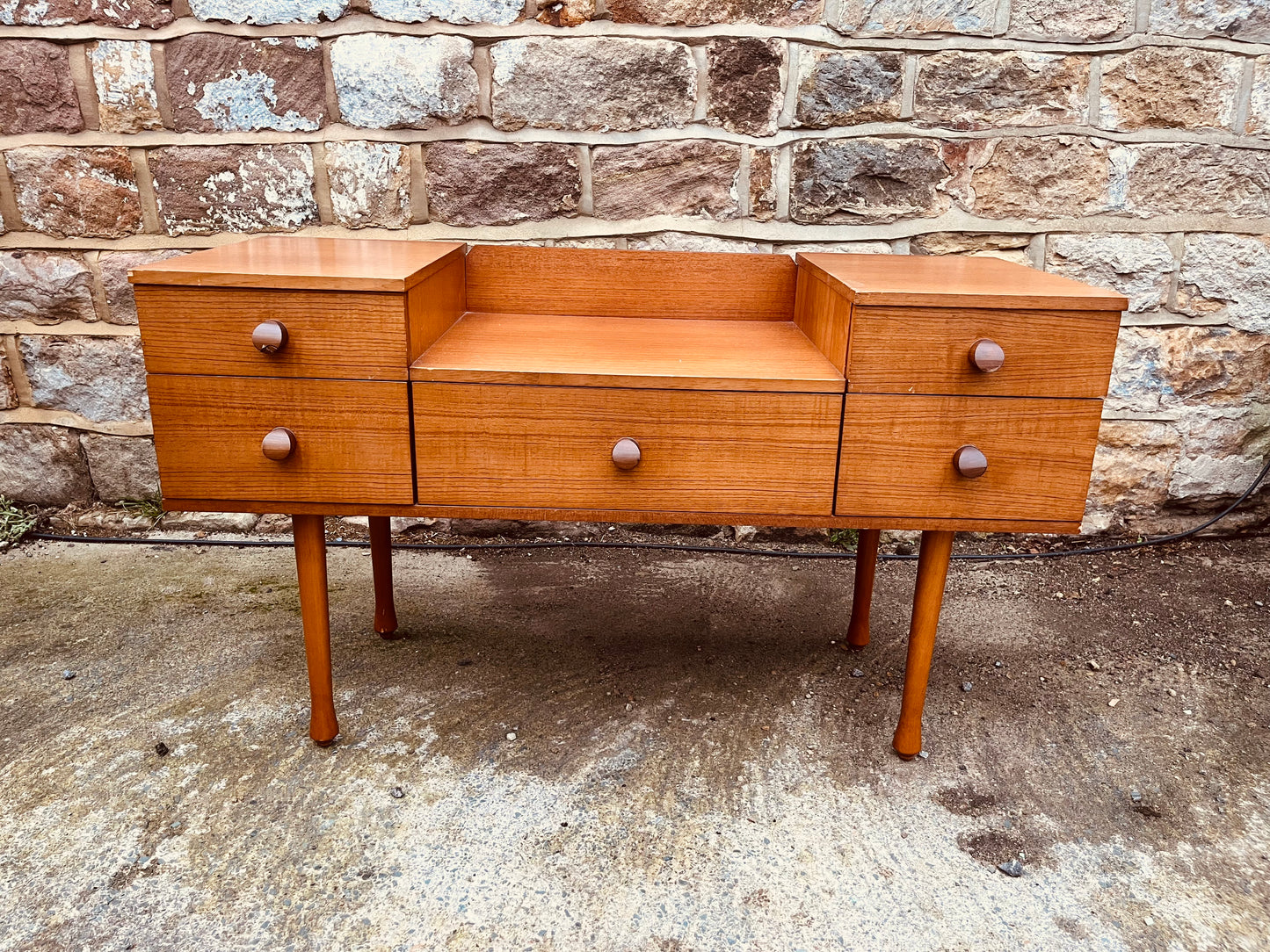 Mid-Century Teak Dressing Table / Console – 6-Drawer Vintage Unit