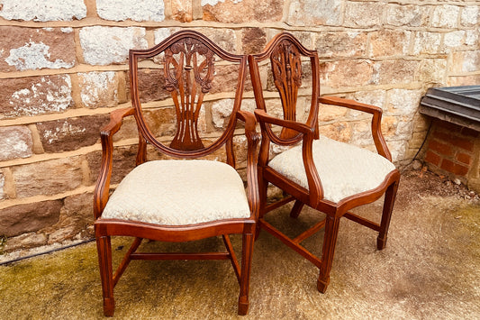 Pair of Antique Shield-Back Mahogany Armchairs – Hepplewhite Style