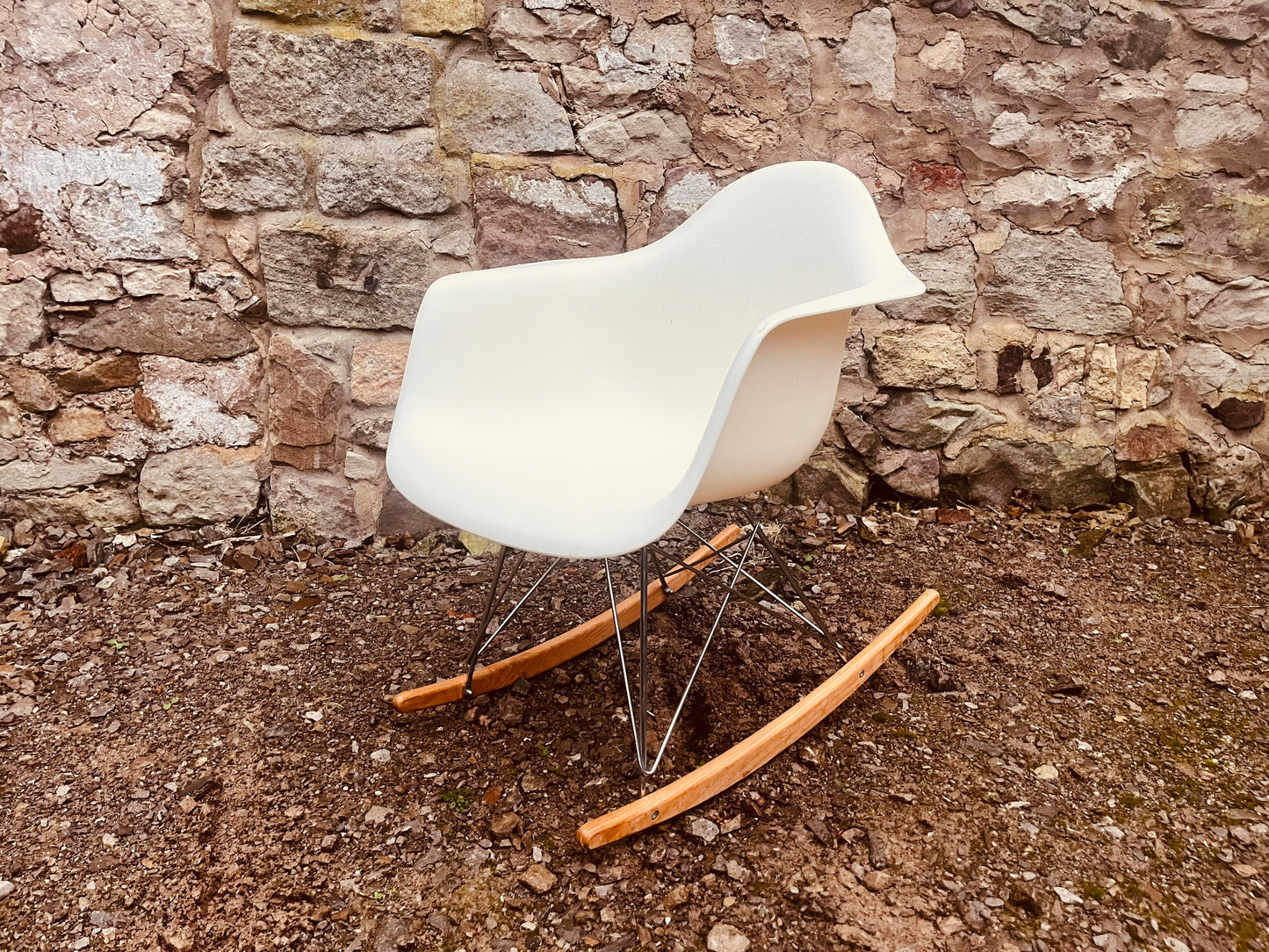 Eames Inspired Rocking Chair – White RAR Shell, Wooden Runners