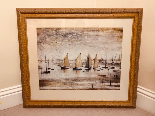 L. S. Lowry “Yachts at Lytham” – Framed Vintage Maritime Print in Gilt Frame