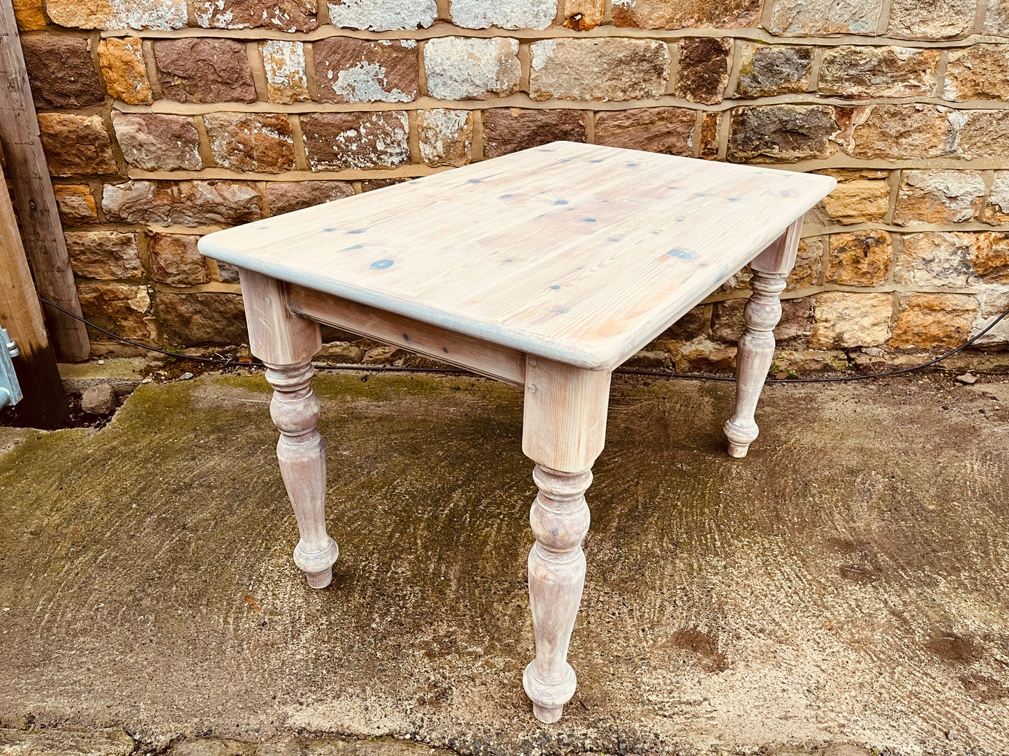 Stripped Pine Farmhouse Dining Table with Turned Legs