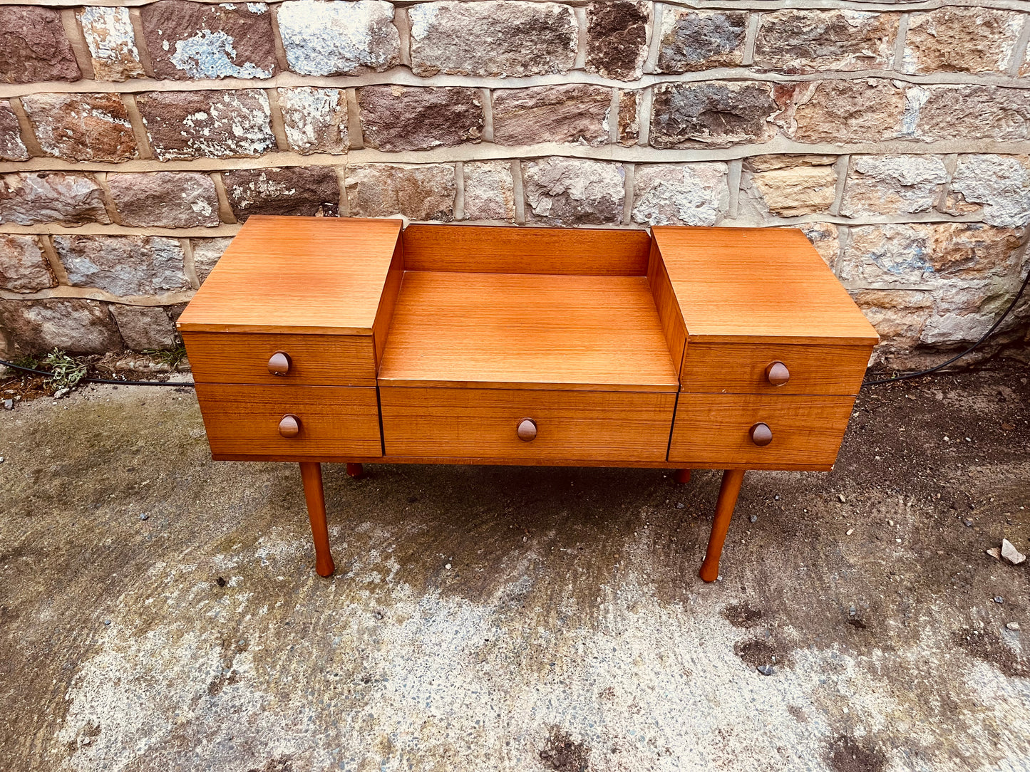 Mid-Century Teak Dressing Table / Console – 6-Drawer Vintage Unit