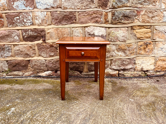 Late 20th Century Solid Wood Bedside Table with Inlaid Top – Vintage Side Table
